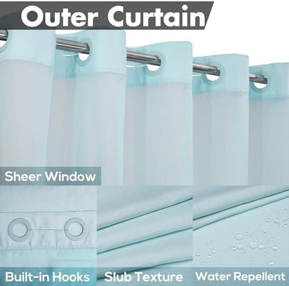 River Dream Extra Long No Hook Shower Curtain with Snap-in Liner, Blue