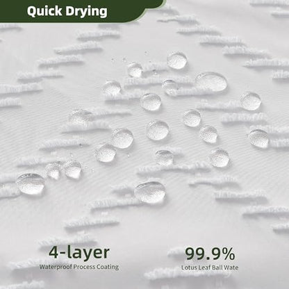 Siiluminisoy Extra Long White Boho Shower Curtain with Tassel, Woven Fabric 90 in Shower Curtain, Tufted Chevron Striped, 72 x 90, Modern Chic Textured Minimalist Bathroom Shower Curtains