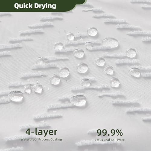 Siiluminisoy Stall Boho Shower Curtain White Tassel Woven Fabric Shower Curtain 42 x 72 Modern Farmhouse Textured Tufted Chevron Striped Minimalist for Bathroom, Closet Door