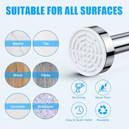 TEECK Shower Curtain Rod, 32-43 inch Adjustable Spring Tension Curtain Rod, Never Rust Anti-Slip Shower Curtain Rod for Bathroom, No Drilling, Never Collapse, Easy to Use, Silver