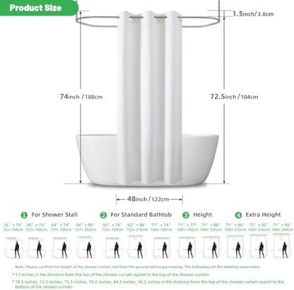 eachope No Hook Waffle Shower Curtain, No Liner Needed, 48x74 Inch, White