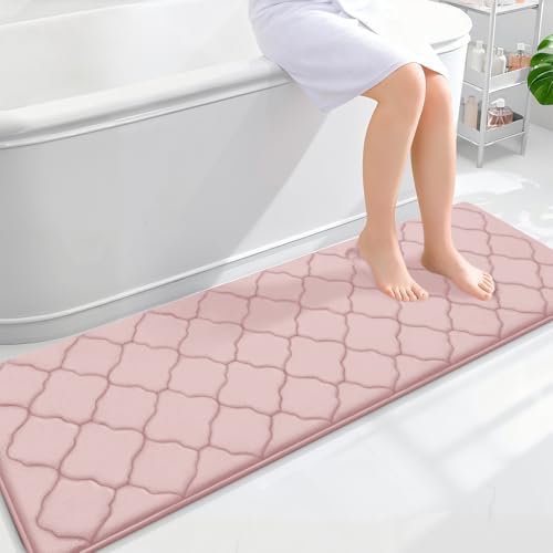 OLANLY Memory Foam Bath Mat Rug 59x20, Ultra Soft Bathroom Rugs, Pink