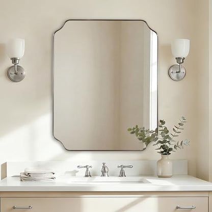 ANDY STAR 24x30 Inch Chrome Bathroom Mirror, Polished Nickel Mirrors for Wall, Modern Scalloped Mirror in Rustproof Stainless Steel Thin Frame, Elegant Scalloped Edge Design, Ideal for Home Remodel