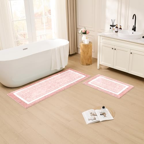 CozeCube Blossom Pink Bath Mat 24"x16" Non Slip Washable Rug