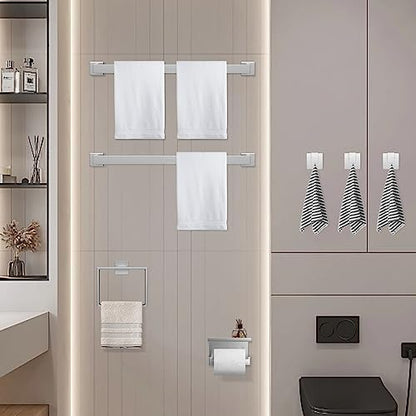 Dorudon atrox 7-Piece Bathroom Hardware Set Brushed Nickel Towel Bar Set with Towel Rack, 2 Square 23-Inch Towel Bars and Stainless Steel Bathroom Accessories Wall Mounted