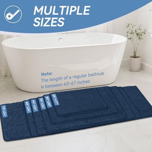 Bcoimo Small Bath Rug Mat,Chenille Extra Soft Navy Bathroom Mats for Floor