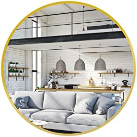 Delma 26 Inch Gold Round Circle Mirror for Bathroom Wall, Metal Frame