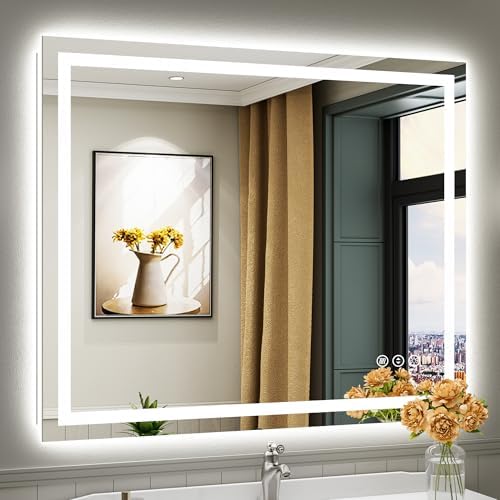 Briivue 48x40 Inch LED Bathroom Mirror with Lights, Backlit & Front Lit