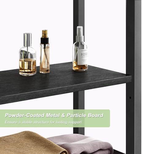 Kalrin Over-The-Toilet Storage Rack, 4-Tier Bathroom Organizer Shelf Over Toilet with Adjustable Shelf and Basket, Freestanding Space Saver Bathroom Shelves Above Toilet for Room (Pure Black)