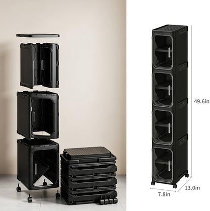 4-Tier Narrow Storage Cabinet Slim Bathroom Tall Skinny Organizer,Black