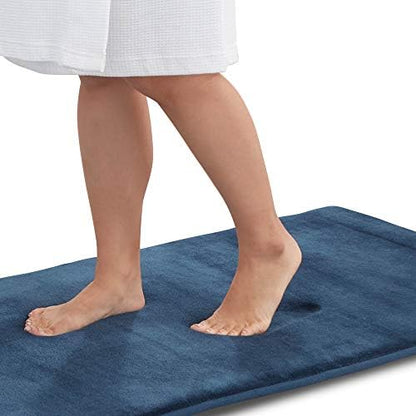 Memory Foam Bath Mat Non Slip Absorbent Super Cozy Velvet Bathroom Rug Carpet (22 inches X 36 inches, Navy)