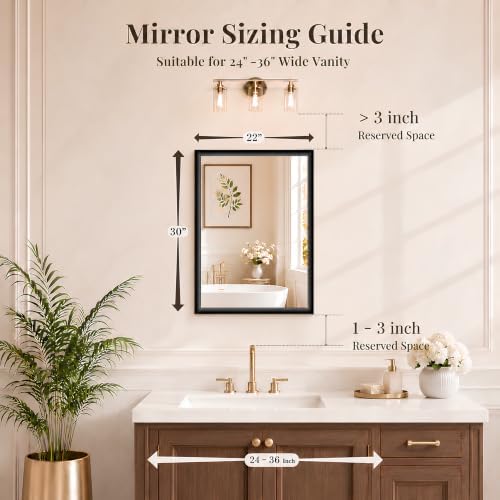 2 Pack 22x30 Inch Matte Black Bathroom Mirror for Over Sink