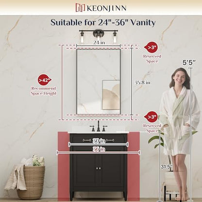 Keonjinn 24x36 Inch Gold Bathroom Mirror for Over Sink, Rectangular