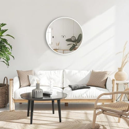 White Round Mirror 28 inch, Circle Mirror, Matte White Metal Frame