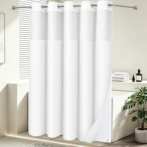SORTTO No Hook Waffle Shower Curtain with Snap in Liner Set, 71x98, White