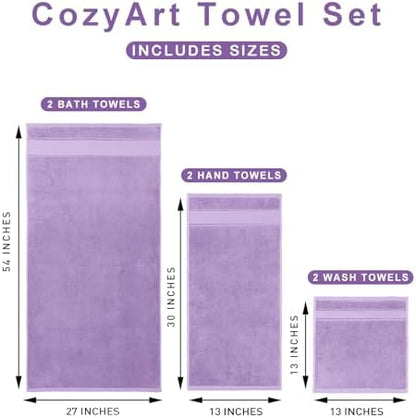 COZYART Bath Towel Set 6 PCS, Luxury Lavender 100% Turkish Cotton 650GSM