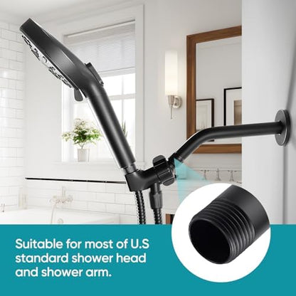 Cobbe Shower Arm with Flange and Teflon Tape, 10-Inches Wall Mounted Shower Pipe Arm Extension for Fixed Shower Head, Matte Black