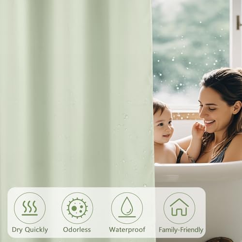 Seenus Waterproof Fabric Shower Curtain Liner with 3 Weighted Magnets, 72 x 84 inch Extra Long Green Cloth Shower Liner Machine Washable, Hotel Quality Lightweight Tall Shower Curtain for Bathroom