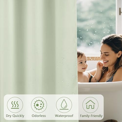 Seenus Waterproof Fabric Shower Curtain Liner with 3 Weighted Magnets, 72 x 84 inch Extra Long Green Cloth Shower Liner Machine Washable, Hotel Quality Lightweight Tall Shower Curtain for Bathroom