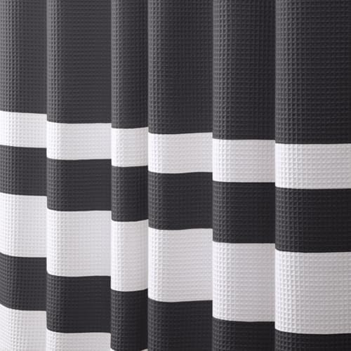 Waffle Weave Shower Curtain Heavyweight Cotton Fabric Dark Grey 72Wx72L