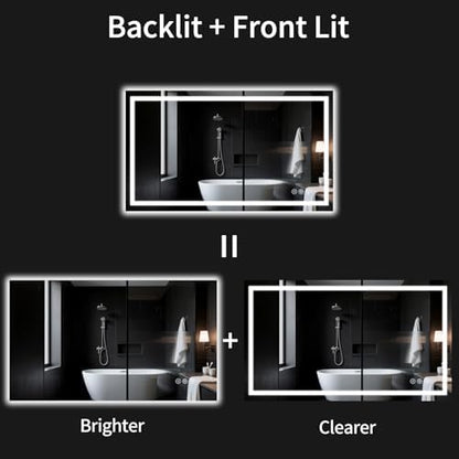 50"x30" LED Bathroom Mirror with Lights, Dimmable，Anti-Fog，Bathroom Vanity Mirror for Wall, Backlit + Front Lit, Memory Function, Shatter-Proof，Tempered Glass
