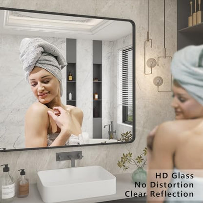 24x28 Inch Black Metal Framed Bathrrom Mirror for Wall
