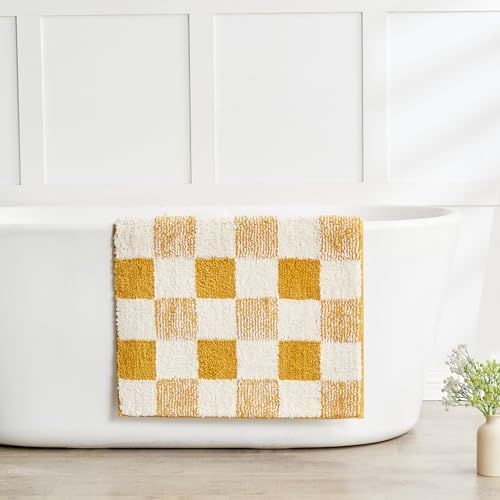 CozeCube Harvest Gold Checkered Bath Mat 47"x24" Non Slip Washable Rug