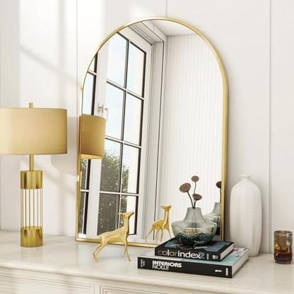 VooBang Arched Wall Mirror, 24 x 36 inch Arch Bathroom Mirror Gold