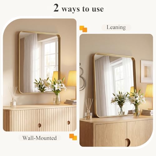 Sweetcrispy Bathroom Wall Mirror, 32x24 Inch Mirror for Over Sink, Gold