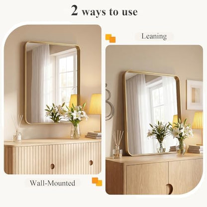 Sweetcrispy Bathroom Wall Mirror, 32x24 Inch Mirror for Over Sink, Gold