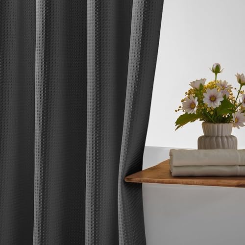 River Dream Waffle No Hook Shower Curtain with Liner,Graphite Grey,71x86