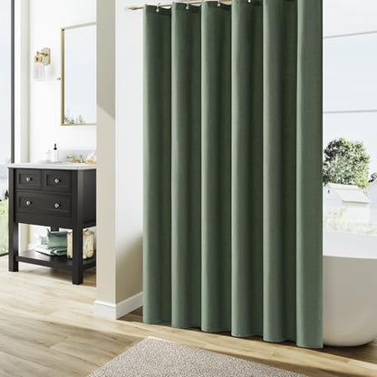 Naturoom Linen Shower Curtain 72 Inch Long for Bathroom Olive Green 1 Panel