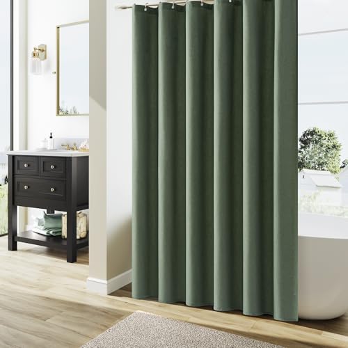 Naturoom Linen Shower Curtain 78 Inch Long for Bathroom Olive Green 1 Panel