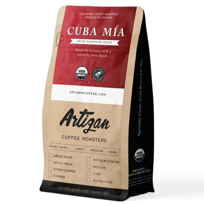 Artizan Coffee USDA Organic Whole Bean Coffee | Cuba Mia Decaf Blend | Dark Roast | 5 lbs | Roasted in South Florida