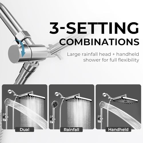 Chrome Rain Shower Head with Handheld Shower Head, 5 Spray Modes