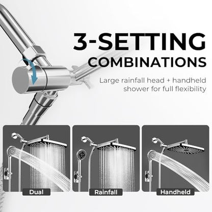 Chrome Rain Shower Head with Handheld Shower Head, 5 Spray Modes