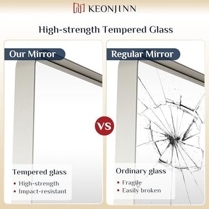 Keonjinn 28 x 36 Inch Brushed Nickel Bathroom Mirror, Tempered Glass