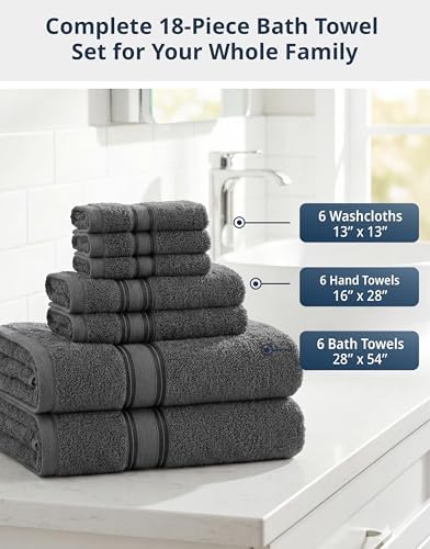 LANE LINEN Bath Towel Set 100% Cotton 18 Piece Soft Absorbent - Grey