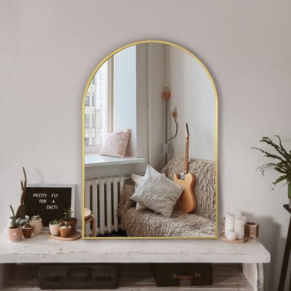 Arched Bathroom Mirror for Wall, 36" x 24" Metal Frame Vanity Mirror, Gold