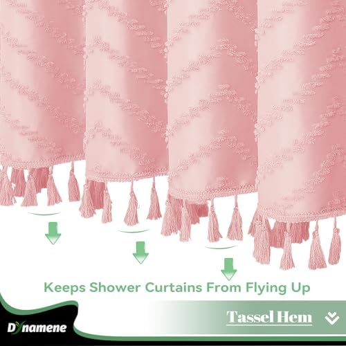 Dynamene Boho Farmhouse Fabric Shower Curtain Tufted Chevron 72"x72" Pink