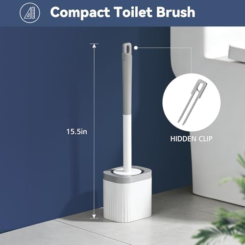 Toilet Brush, 3 Pack Compact Toilet Bowl Brush and Holder Set with Nylon Bristles Toilet Cleaner Brush Hidden Toilet Scrubber Brush for Bathroom Cleaning, Grey & White