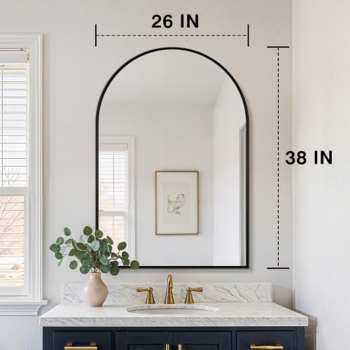 FICTOR 26" x 38" Arched Bathroom Vanity Mirror for Over Sink, Black