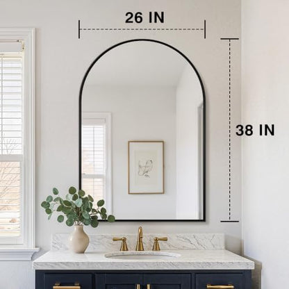 FICTOR 26" x 38" Arched Bathroom Vanity Mirror for Over Sink, Black