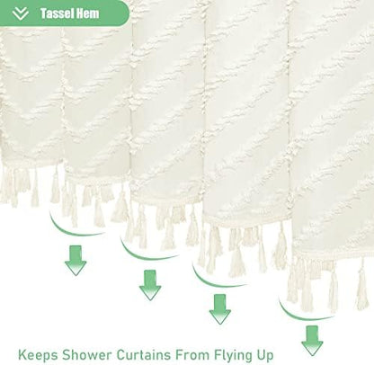 Dynamene Boho Farmhouse Fabric Shower Curtain Tufted Chevron 72"x72" Cream