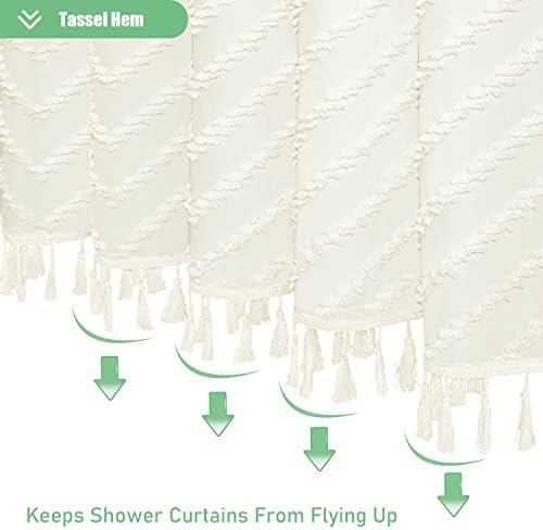 Dynamene Stall Boho Farmhouse Shower Curtain Tufted Chevron 36"x72" Cream