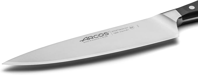 Arcos Forged Chef Knife 8 Inch Stainless Steel. Professional Kitchen Knife for Cooking. Ergonomic Polyoxymethylene Handle and 210mm Blade. Series Manhattan. Color Black