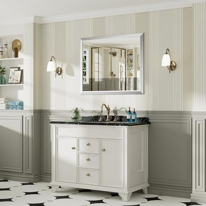 Briivue Bathroom Wall Mirror, Silver Brushed Nickel Metal Frame, 40x32 Inch