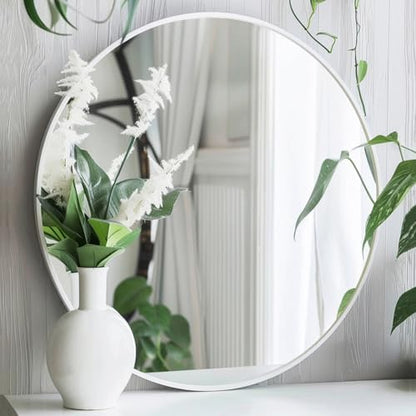 Sunniry Circle Mirror 26 inch, White Round Mirror, Matte White Metal Frame