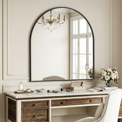 AMOISE Arched Bathroom Mirror for wall, 32"x30" Vanity Mirror, Black
