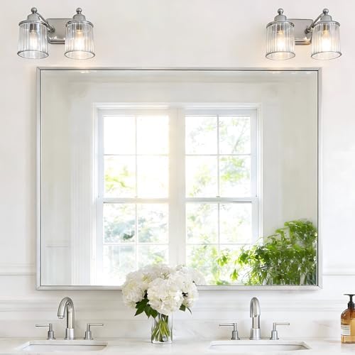 COFENY 40x48inch Silver Bathroom Mirror, Silver Rectangle Mirror with Frame, Large Rectangular Wall Mirrors for Bathroom, Living Room, Hair Salon, Big Farmhouse Mirror Hang Horizontal/Vertical